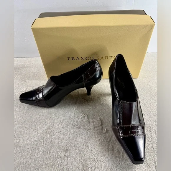 Franco Sarto Black and Brown Heels Croc Embossed Heel/Booties 💕 - Picture 6 of 10